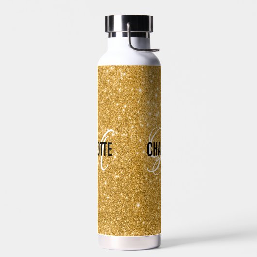 Chic gold Glitzer Monogramm Name Trinkflasche (Links)