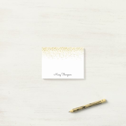 Chic Gold Glitzer Name Post-it Klebezettel (Auf Schreibtisch)