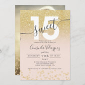 Chic gold Glitzer ombre blush Quinceanera Foto Einladung (Vorne/Hinten)