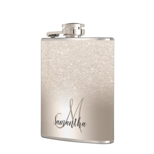 Chic gold Glitzer ombre Metallic-Folie Monogramm Flachmann (Links)