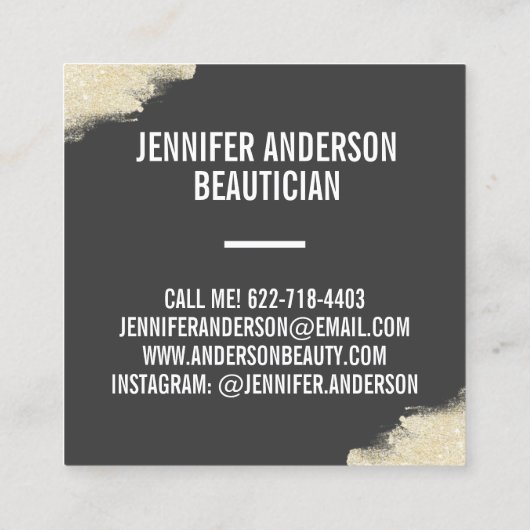 Chic gold Glitzer Pinselstrich Schwarz Schönheit Quadratische Visitenkarte (Rückseite)