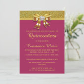 Chic Gold Glitzer Quinceanera Einladung (Stehend Vorderseite)
