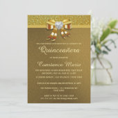 Chic Gold Glitzer Quinceanera Einladung (Stehend Vorderseite)