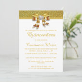 Chic Gold Glitzer Quinceanera Einladung (Stehend Vorderseite)