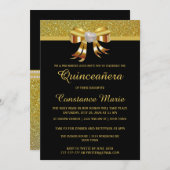 Chic Gold Glitzer Quinceanera Einladung (Vorne/Hinten)