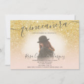 Chic gold Glitzer rot Rosa Quinceanera Foto Einladung (Vorderseite)