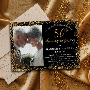 Chic Gold Glitzer Script 50. Hochzeitstag Einladung
