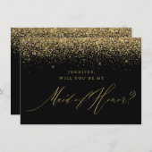 Chic Gold Glitzer Script Black Trauzeugin Einladung (Vorne/Hinten)