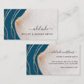 Chic Gold Glitzer Signature Blue Agate Script Name Visitenkarte (Vorne/Hinten)