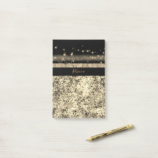 Chic Gold Glitzer Signature Monogram Post-it Klebezettel (Auf Schreibtisch)
