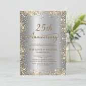 Chic Gold Glitzer Silver 25. Hochzeitstag Einladung (Stehend Vorderseite)