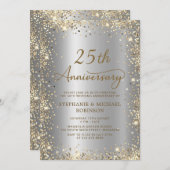 Chic Gold Glitzer Silver 25. Hochzeitstag Einladung (Vorne/Hinten)