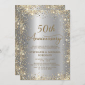 Chic Gold Glitzer Silver 50. Hochzeitstag Einladung (Vorne/Hinten)