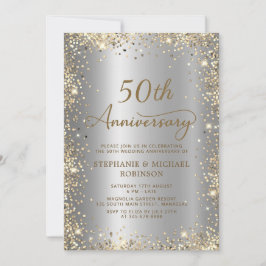 Chic Gold Glitzer Silver 50. Hochzeitstag Einladung