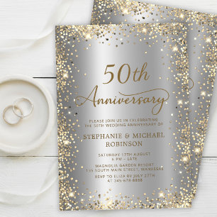 Chic Gold Glitzer Silver 50. Hochzeitstag Einladung