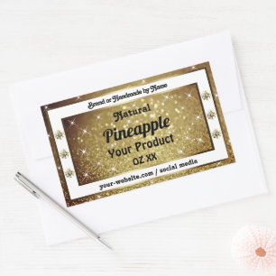 Chic Gold Glitzer Stars Produktmarken Rhinestones Rechteckiger Aufkleber