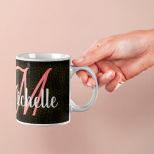 Chic Gold Glitzer Staubmuster rosa gürtelige Monog Kaffeetasse