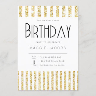 Chic Gold Glitzer Stripes Geburtstagsparty Einladung