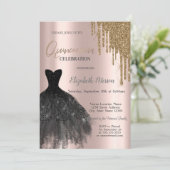 Chic Gold Glitzer Tropfen, Kleid 15. Geburtstag Einladung (Stehend Vorderseite)