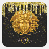 Chic Gold Glitzer Tropfen Medusa Script Haute Cout Quadratischer Aufkleber (Vorderseite)