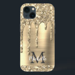 Chic Gold Glitzer Tropfen Monogram Pink Metal Case-Mate iPhone Hülle<br><div class="desc">Eleganter, moderner, gürmiger Glitzer Tropfen Gold Metall Custom personalisiert Name und mit Monogramm iPhone Gehäuse. Dieses Design bietet gelbe goldfarbene Glitzer-Tropfen auf goldgebürstetem Metallhintergrund mit personalisierter Monogramm-Initial- und Vorname-Textvorlage. Perfektes weibliches Geschenk für Mädchen und Frauen, die trendige Glamour-Dinge Lieben hübsch. Wenn Sie Hilfe oder passende Artikel benötigen, kontaktieren Sie mich...</div>