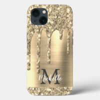 Chic Gold Glitzer Tropfen Monogram Pink Metal