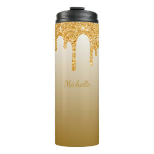 Chic Gold Glitzer Tropfen Name Thermal Tumbler Thermosbecher