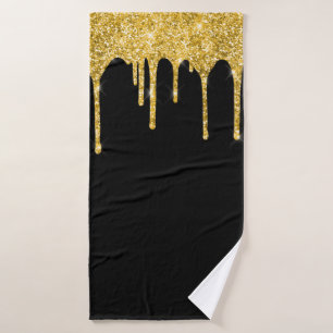 Chic Gold Glitzer Tropfen Sparkasse Schwarz Badhandtuch Set