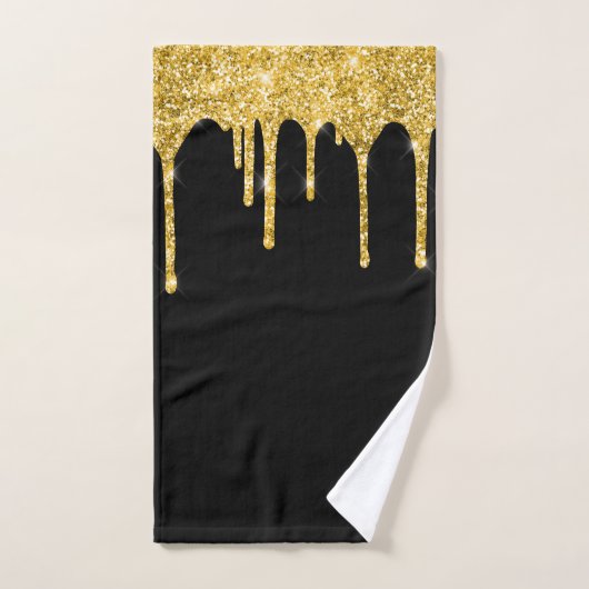 Chic Gold Glitzer Tropfen Sparkasse Schwarz Badhandtuch Set (Handtuch)