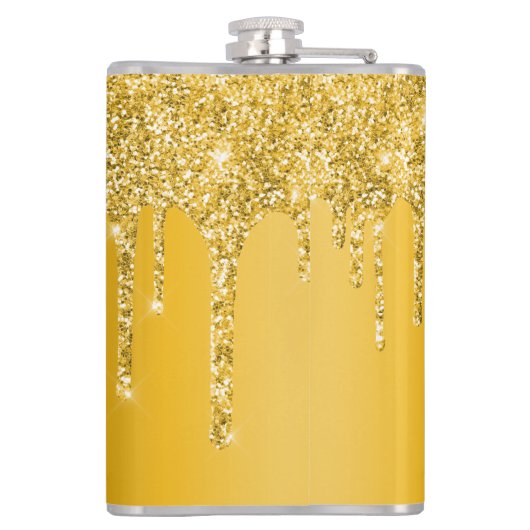 Chic Gold Glitzer Tropfen Sparkle Monogram Flachmann (Rückseite)