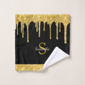 Chic Gold Glitzer Tropfen Sparkor Black Monogram Badhandtuch Set (Waschlappen)