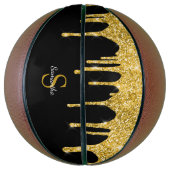 Chic Gold Glitzer Tropfen Sparkor Black Monogram Basketball (Vertikal)