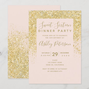 Chic gold Glitzer typografisch rot Rosa Sweet 16 Einladung