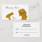 Chic Gold Glitzer Woman Friseur Terminkarte (Vorne/Hinten)