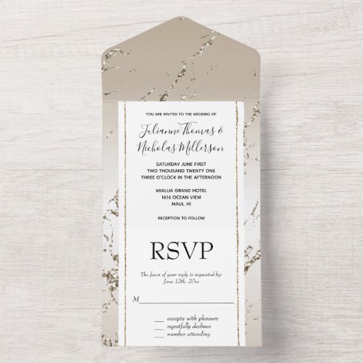 Chic Gold Glitzy Marble All In One Einladung (Innen Boden)