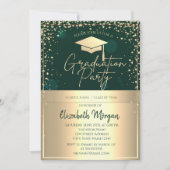 Chic Gold Grad Cap, Diamonds Green Abschluss Einladung (Vorderseite)