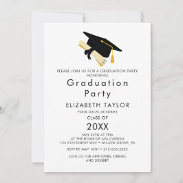 Chic Gold Grad Cap Foto Double Graduation Party I Einladung