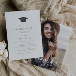 Chic Gold Grad Cap Foto Graduation Party Einladung