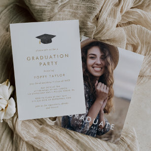 Chic Gold Grad Cap Foto Graduation Party Einladung