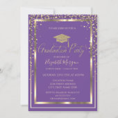 Chic Gold Graduation Cap Violet Abschluss Einladung (Vorderseite)