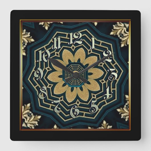 Chic Gold & Green Asian Style 2 Quadratische Wanduhr (Vorderseite)