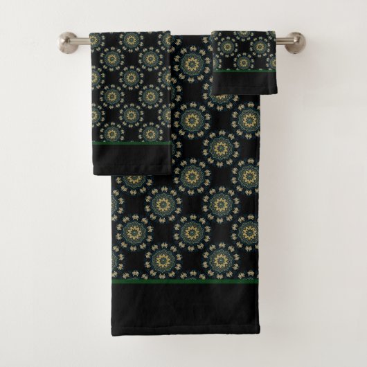 Chic Gold & Green Asian Style Muster 2 Badhandtuch Set (Insitu)