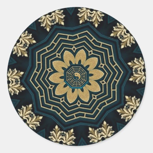 Chic Gold & Green Asian Style Runder Aufkleber (Vorderseite)