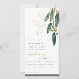 CHIC GOLD GREEN EUCALYPTUS FOLIAGE WEDING INVITE DANKESKARTE