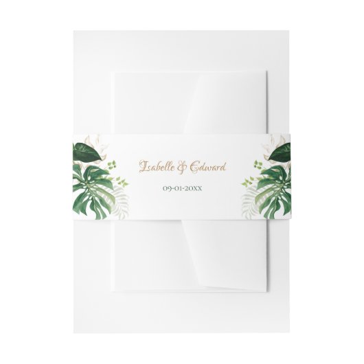 Chic Gold & Green Tropical Monstera Blätter Hochze Einladungsbanderole (Vorderseite Beispiel)
