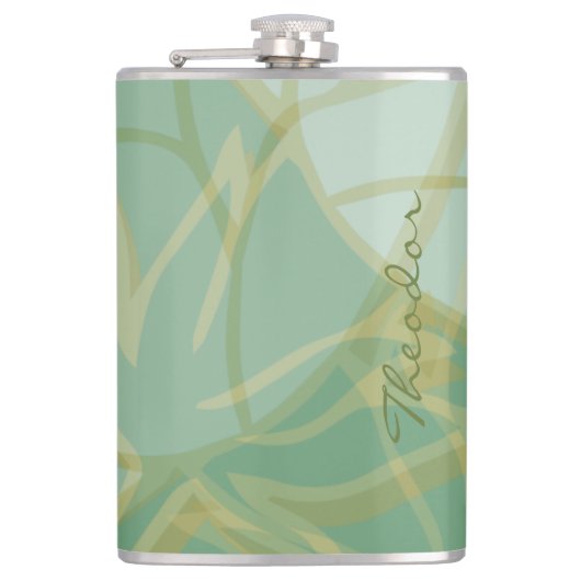 Chic Gold Green White Abstrakt Flachmann (Vorderseite)