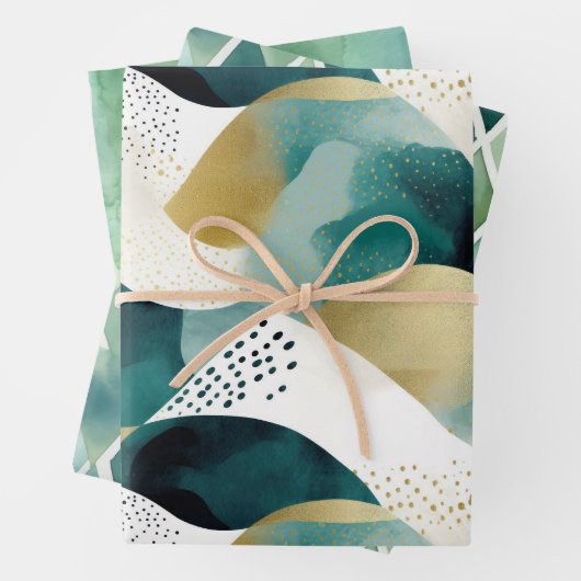 Chic Gold Green White Abstrakt Geschenkpapier Set (Beispiel)