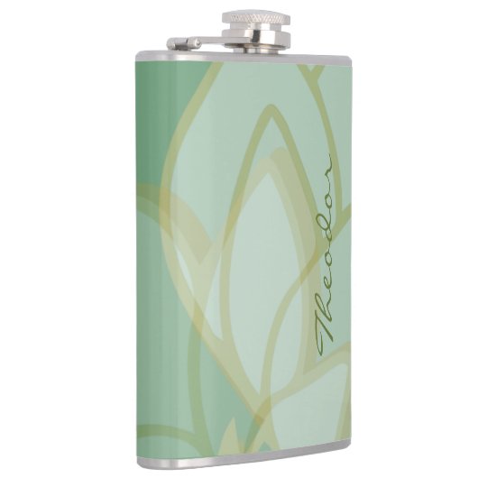 Chic Gold Green White Abstrakt Pattern Flachmann (Rechts)