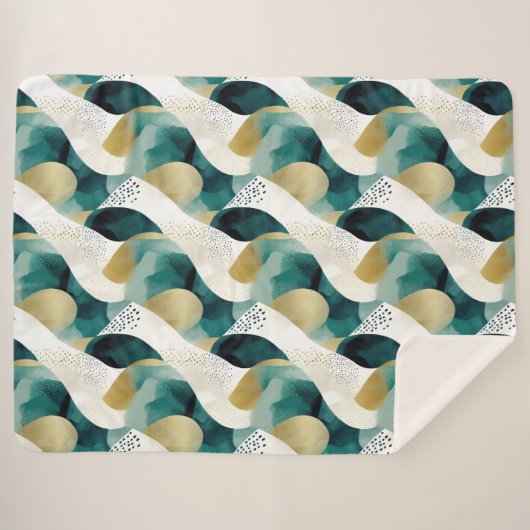 Chic Gold Green White Abstrakt Sherpadecke (Vorderseite (Horizontal))