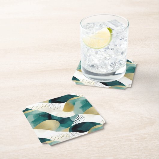 Chic Gold Green White Abstrakt Untersetzer (Vor Ort)